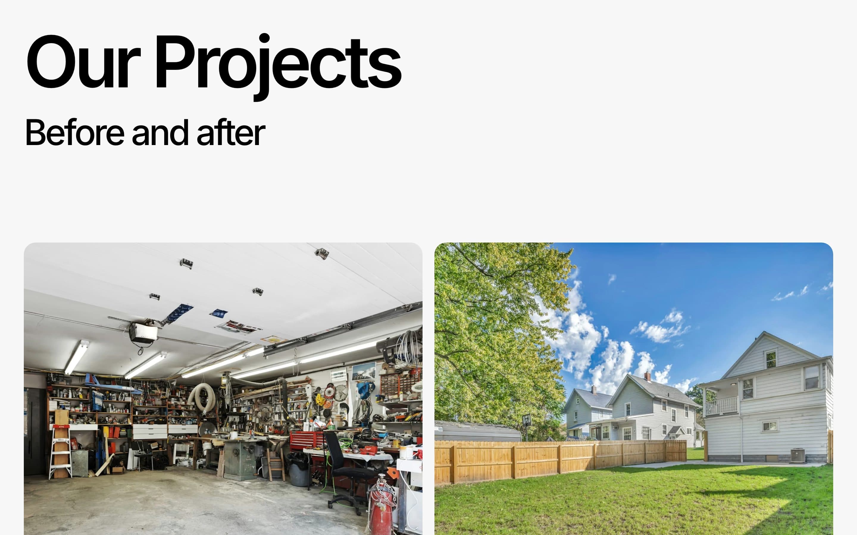 Our Projects section with before-and-after job photos