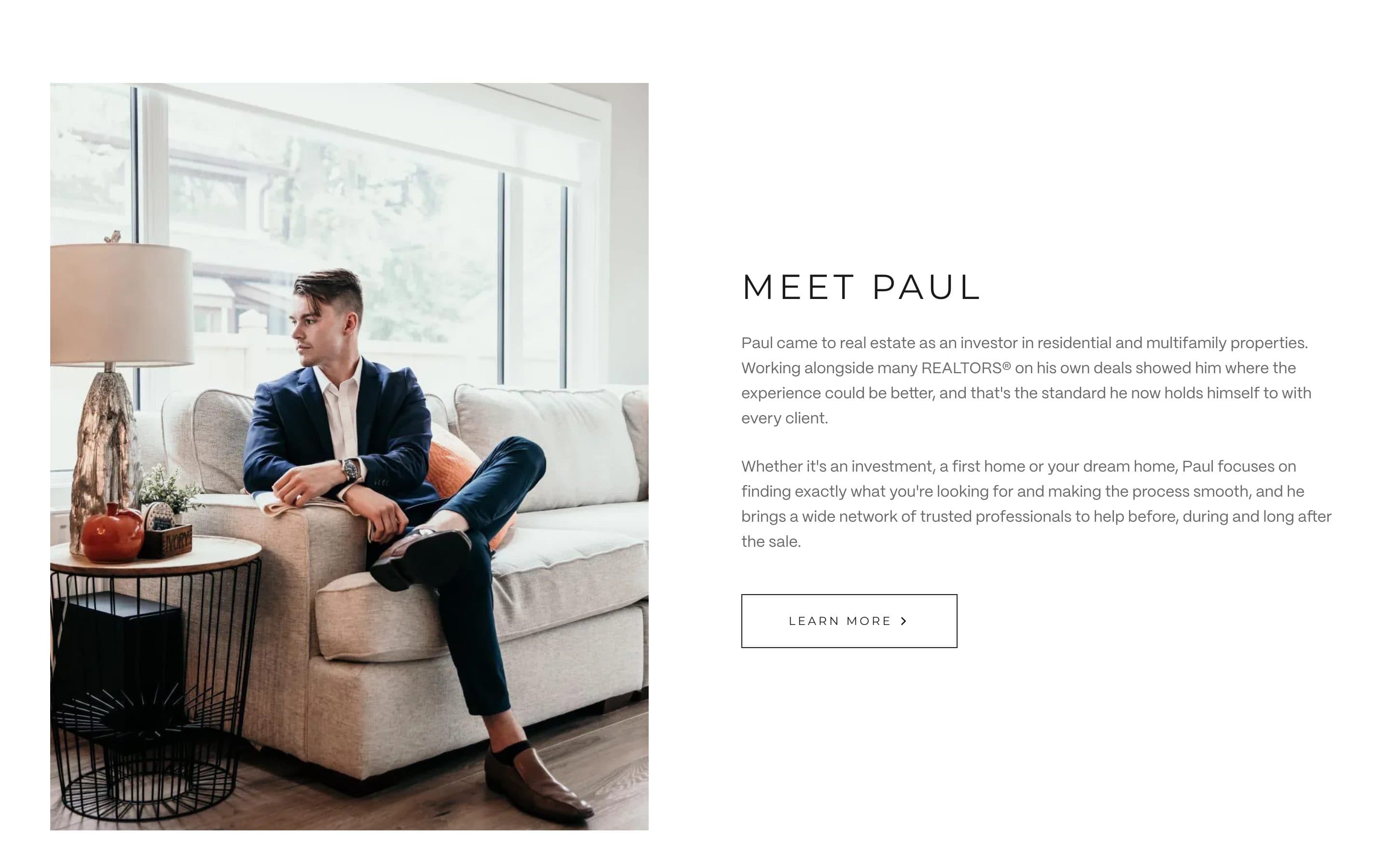 Meet Paul section with a portrait and a short biography