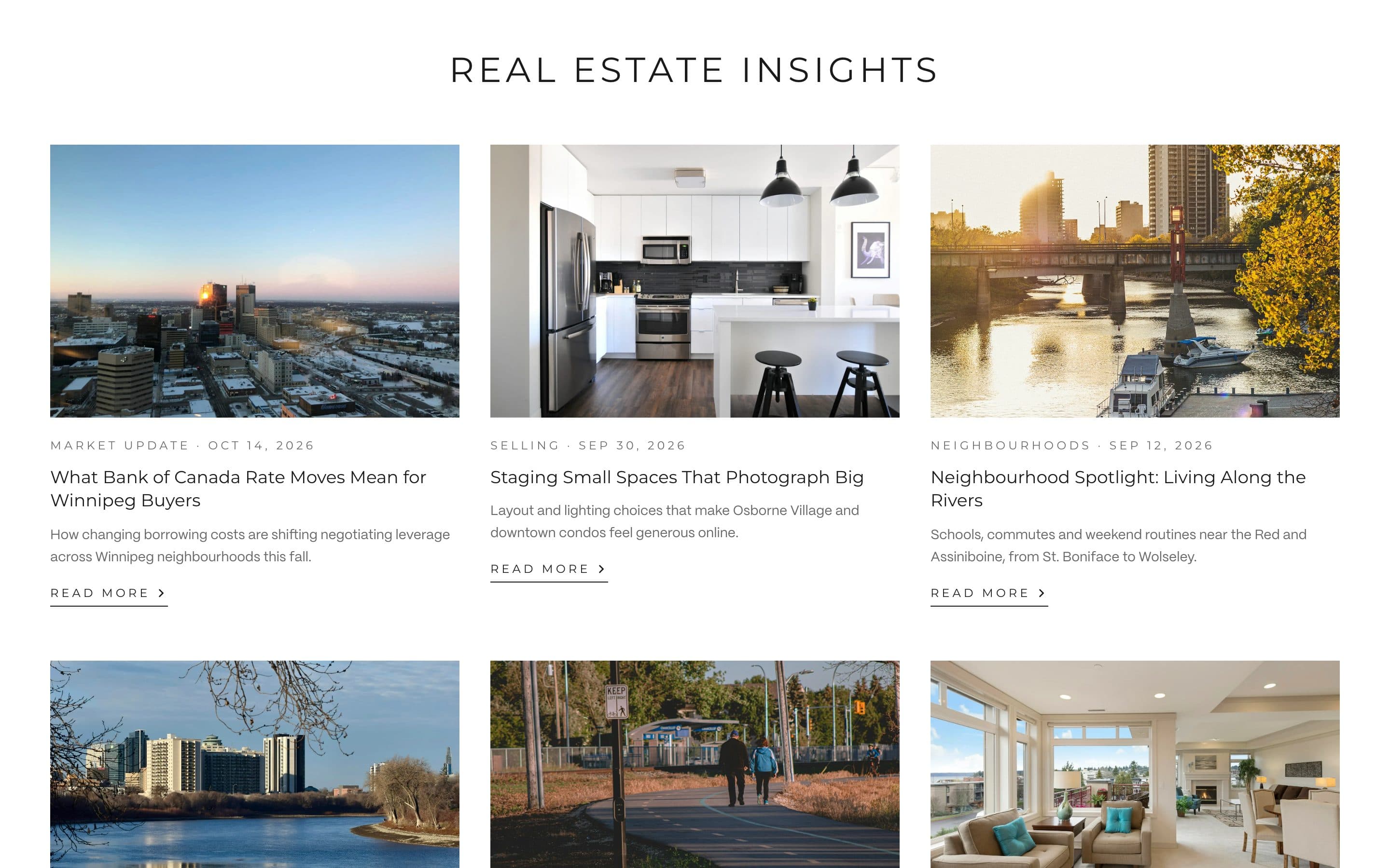 Real Estate Insights blog grid with Winnipeg market articles